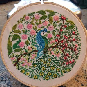 Peacock, Hand embroidered Wall hanging,